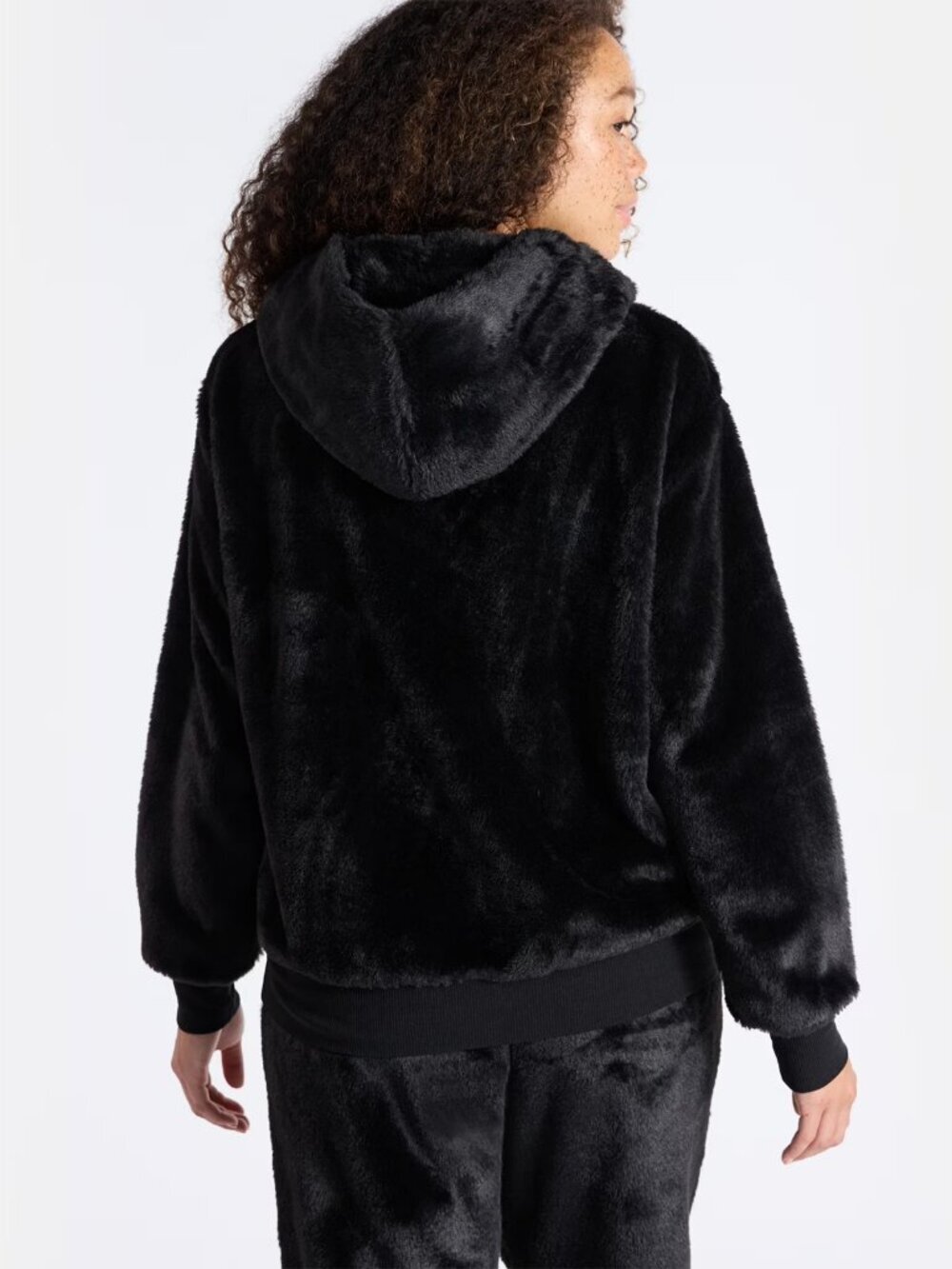 No Boundaries Women's Faux Fur Graphic Hoodie, Size Medium (8-10), Black - Picture 3 of 3